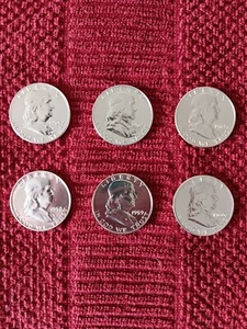 (6) 1958P - 1963P PROOFS FRANKLIN SILVER HALF DOLLARS - Picture 1 of 4