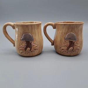 Juego de 2 tazas artesanales de setas vintage de los años 70 de cerámica esmaltada firmadas - Imagen 1 de 12
