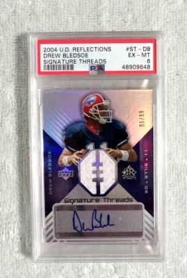 2004 Upper Deck Reflections Drew Bledsoe Signature Threads Auto /99 PSA 6 EX-MT - Image 1 of 2