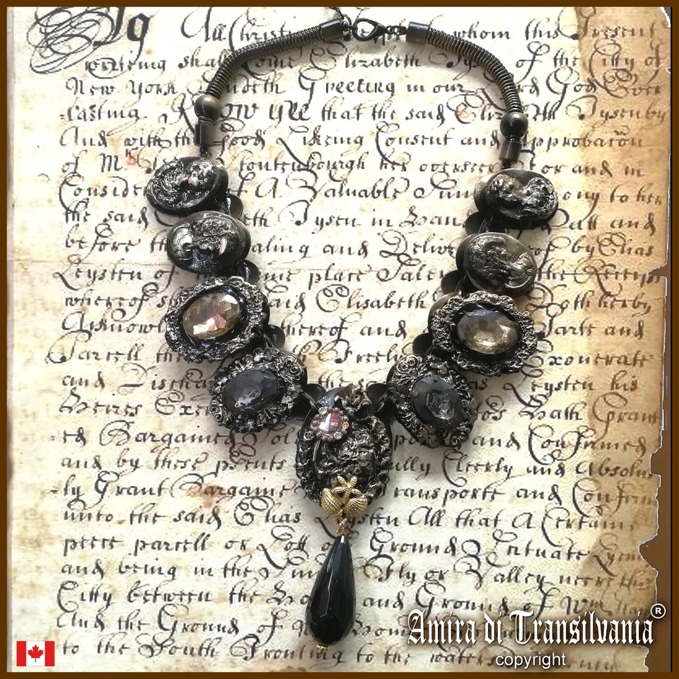 luxury jewelry antique necklace woman gothic pendant cameo obsidian black stone - Image 1 of 4