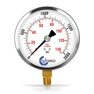 4" Pressure Gauge - Chrome Plated Steel Case, 1/4"NPT, Lower Side Mnt. 2000 PSI - Picture 1 of 6