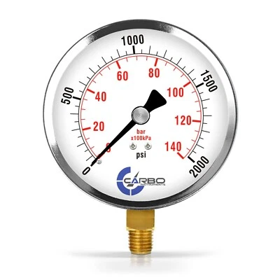 4" Pressure Gauge - Chrome Plated Steel Case, 1/4"NPT, Lower Side Mnt. 2000 PSI - Image 1 of 4