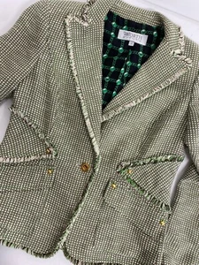 WORTH Green Gray Ivory Tweed Jacket Blazer Lined Women's Size 6P Made In USA - Picture 1 of 14