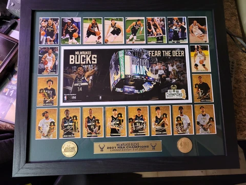 Milwaukee bucks framed Team Championship. Number 3 out of 2021.  22"x13" Cover