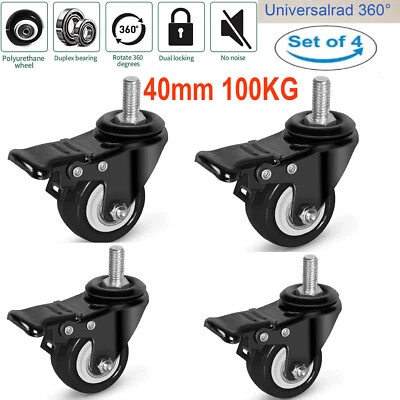 4x Rollen mit M8 Gewindestift Transportrollen Laufrollen Möbelrollen Lenkrollen - Bild 1 von 4
