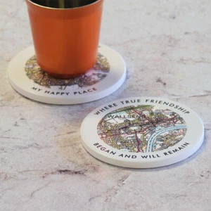 Personalised Custom UK Postcode Map Drinks Ceramic Coasters with cork back - Picture 1 of 6
