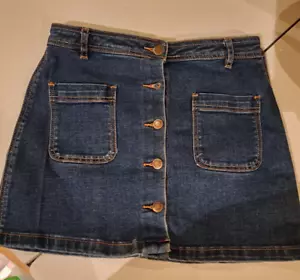 Lee Cooper Womens A Line Size 10 Button Up Blue Denim Mini Skirt w Pockets B1 - Picture 1 of 3