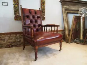 Chair fine early Victorian Oak & Chestnut leather armchair. c1840 - Picture 1 of 11