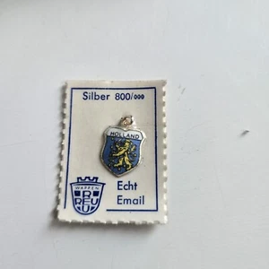 Sterling Silver and Enamel Travel Shield Charm Holland Vintage c1970 New  - Picture 1 of 1