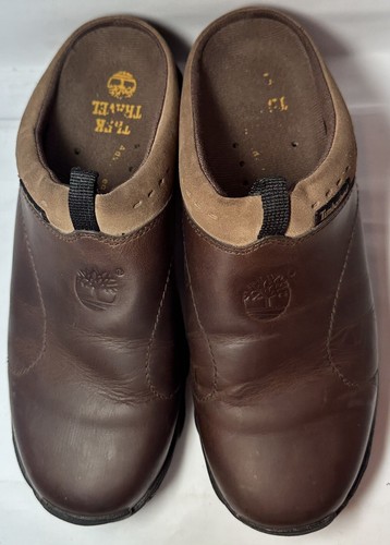 Mocassini slip on Timberland Trek Travel ACT muli zoccoli marroni in pelle taglia 7M