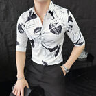 Floral Shirt Short-sleeved Men Summer Ice Silk New High-end Handsome V-neck Tops