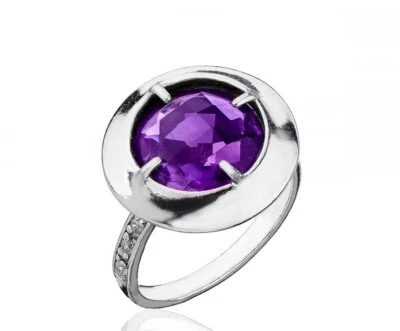 Anillo de plata búlgaro artesanal: elegancia amatista y circonio Foto 1 de 2