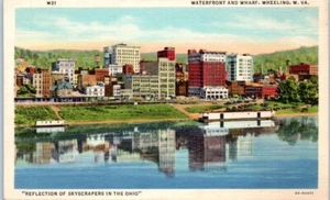 WATERFRONT and WHARF Wheeling, West Virginia WV linen - Postcard - Picture 1 of 2