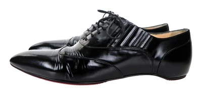 CHRISTIAN LOUBOUTIN Zapatos Planos de Cuero Negro Plateado en Punta EE. UU. 6,5 UE 36,5 Foto 1 de 4