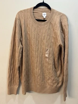 NUEVO CON ETIQUETAS GAP Suéter Tejido con Cable Cuello Redondo Camel Brezo Mujer Grande Pescador Acanalado Foto 1 de 4