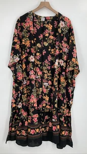 Time and Tru Women Oversized Long Kimono Duster Cover Up Open Front Black Floral - Picture 1 of 5