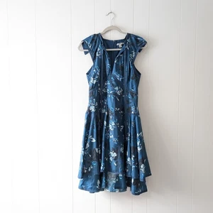 Zac Posen Henrietta Fit-&-flare Floral Silk Dress In Blue-multi, size 6  - Picture 1 of 9