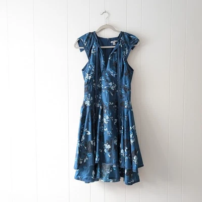 Vestido Zac Posen Henrietta Ajuste y Acampanado Floral Seda Azul-Multi, Talla 6  Foto 1 de 4