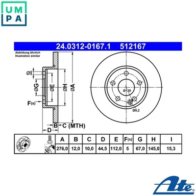 2x BRAKE DISC 24.0312-0167.1 FOR MERCEDES-BENZ OM 640.942 2.0L M 266.920 1.5L - Image 1 of 4
