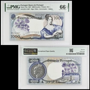 Portugal 1000 Escudos 1967 Reina María II P 172 a PMG 66 EPQ GEMA SIN CIRCULAR - Imagen 1 de 5