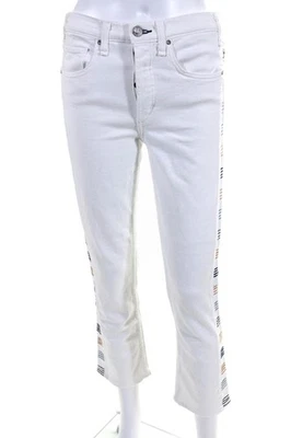 Jeans McGuire Mujer Algodón Denim Bordado 5 Bolsillos Botón Mosca Blanco Talla 28 Foto 1 de 4