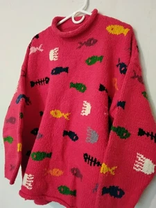 Amano Cotton Sweater XL Raspberry/pink Vintage Thick Cotton - Picture 1 of 15