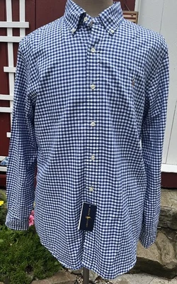 NWT Polo Ralph Lauren Size L Blue Classic Fit Gingham Check Shirt Cotton L/S NEW - Image 1 of 4