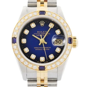Rolex Damen Datejust 69173 18K Gold & SS Blau Vignette Diamant Saphir Uhr - Bild 1 von 7