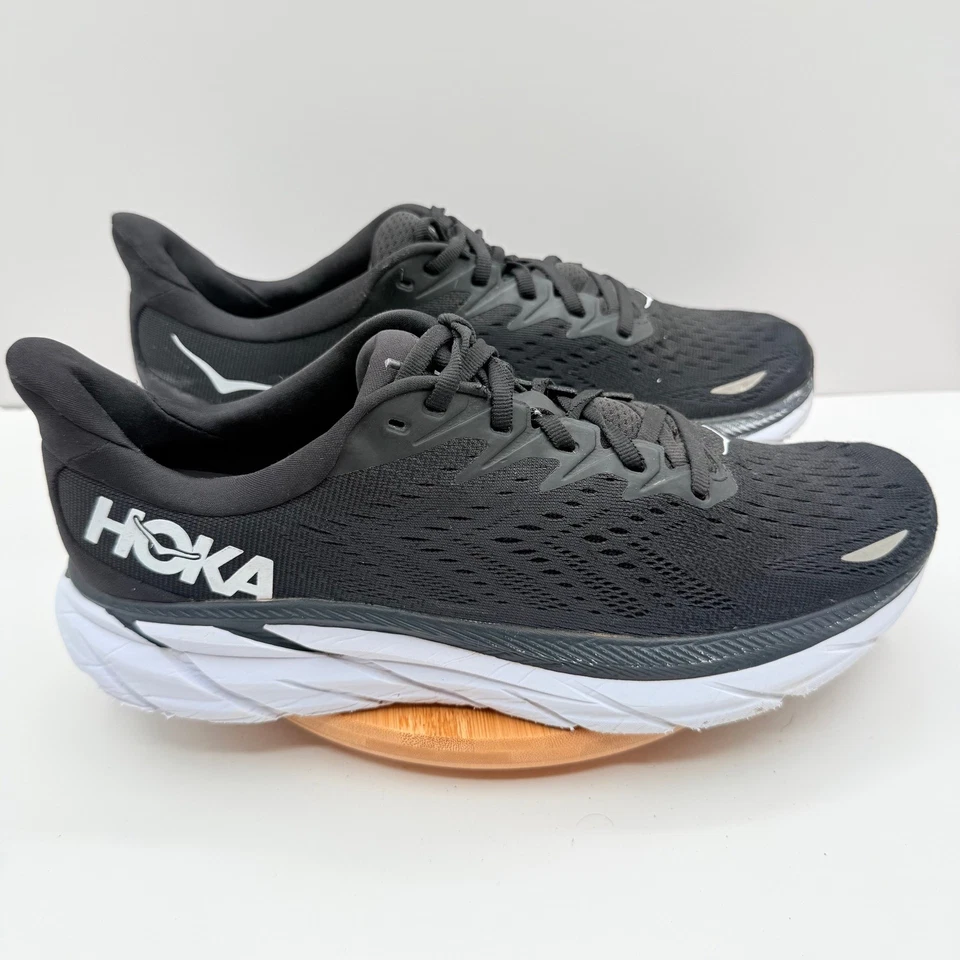 Zapatos para correr Hoka Clifton 8 para hombre negros blancos ligeros cómodos talla 9,5D Foto 1 de 4