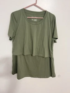 NWT Latched Mama Green Olive Short Sleeve Maternity Breastfeeding Shirt Sz 1X - Picture 1 of 9