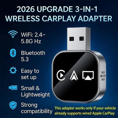 Wireless Carplay Mirror Cars Link Adapter 3 in 1 Compatible with Airplay/Android - Image 1 of 4