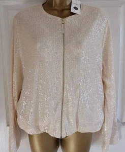 M&S Sequin Collarless Zip Jacket / Bomber / Cardi / Top Colour Neutral Size 20 - Picture 1 of 4