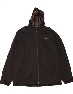 NEW BALANCE Mens Hooded Rain Jacket UK 44 2XL Black Polyester CX10 - Picture 1 of 3