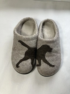 Chinelos femininos LL Bean lã 9 cinza slip on lounge estampa de cachorro - Imagem 1 de 4