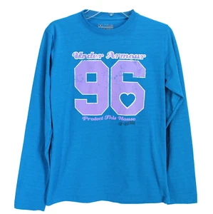 Under Armour Long Sleeve Tee Shirt Girls L YLG Blue Purple Protect This House  - Picture 1 of 5