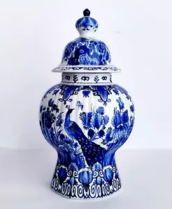 ROYAL DELFT PORCELEYNE FLES GINGER JAR LIDDED VASE PEACOCK 15 INCHES - Picture 1 of 11