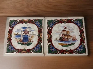 Piastrelle Villeroy & Boch Delft stile olandese ragazza e nave made in Germany 6” x 6” - Foto 1 di 6