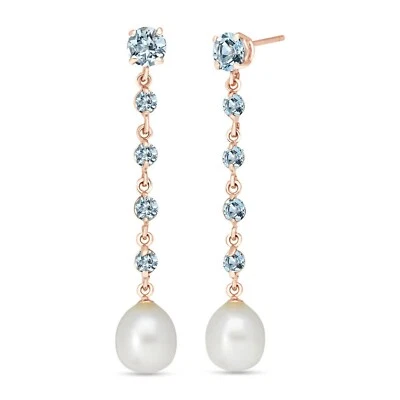 14K. PENDIENTES CANDELABROS ORO CON AGUAMARINAS Y PERLAS Foto 1 de 4