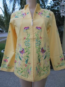 Yellow Jacket Quacker Factory Mid-Length M Sequin Embellished Floral NEW - Picture 1 of 10