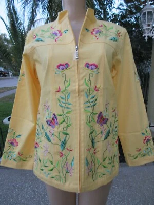 Yellow Jacket Quacker Factory Mid-Length M Sequin Embellished Floral NEW - Image 1 of 4