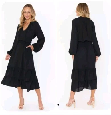Vestido midi Show Me Your Mumu Cait con dobladillo con volantes - Negro Talla S Foto 1 de 4