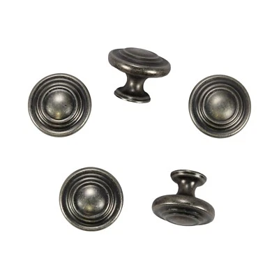 Lote de 5 perillas de muebles de gabinete de peltre de metal clásico anillo Saturno vintage Foto 1 de 4