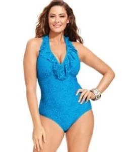 Kenneth Cole Reaction Plus Size Crochet One-Piece Swimsuit - Picture 1 of 2