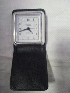 Timex Mini Alarm 3" Quartz Clock With Leather Case,Chrome Frame Battery Operated - Picture 1 of 4