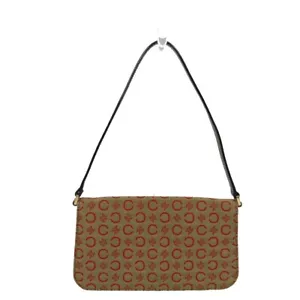 CELINE CMacadam Mini Hand Bag Accessory pouch Canvas/Leather Khaki x Red - Picture 1 of 12