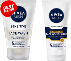 MEN Sensitive Face Duo Bundle Face Wash 100ml & Moisturiser SPF15 75ml - Picture 1 of 12