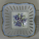Reticulated Floral Handpainted Trinket Dish Gold Trim Blue&White Miniature Sign