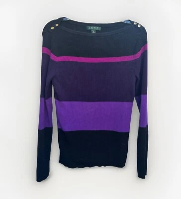 Suéter Top Lauren Ralph Lauren Mujer M Púrpura Algodón Bloques de Color Tejido Acanalado Foto 1 de 4