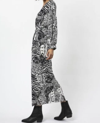 NUEVO CON ETIQUETAS £115 Vestido Maxi Religion Silence Blanco Negro Estampado Animal Envolvente Talla L 14 Foto 1 de 4