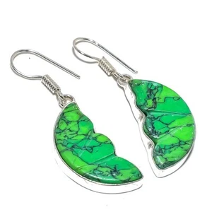 Xmas Green Turquoise Gemstone 925 Sterling Silver Earring 1.8" g544 - Picture 1 of 7